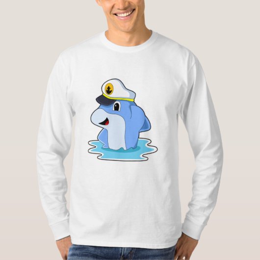 Dolphin als Kapitän mit Hut T-Shirt (Vorderseite)
