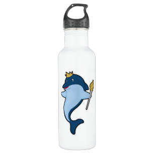Dolphin als König mit Stab & Kronen Edelstahlflasche