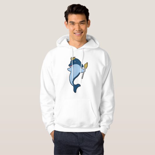 Dolphin als König mit Stab & Kronen Hoodie (Vorne ganz)
