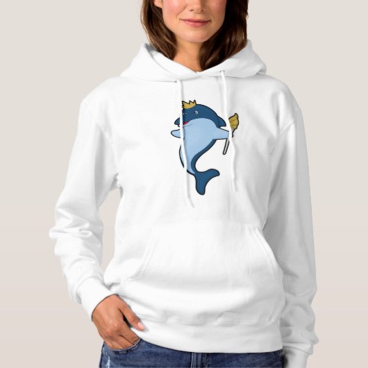 Dolphin als König mit Stab & Kronen Hoodie (Vorderseite)