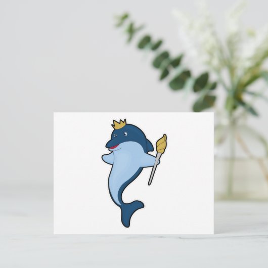 Dolphin als König mit Stab & Kronen Postkarte (Stehend Vorderseite)