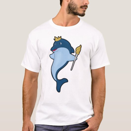 Dolphin als König mit Stab & Kronen T-Shirt (Vorderseite)
