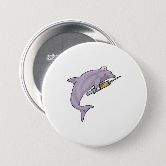 Dolphin als Krankenschwester mit Spritze Button (Vorne & Hinten)