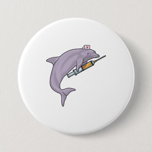 Dolphin als Krankenschwester mit Spritze Button (Vorderseite)