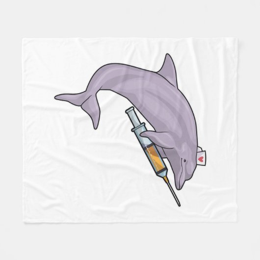 Dolphin als Krankenschwester mit Spritze Fleecedecke (Vorderseite (Horizontal))