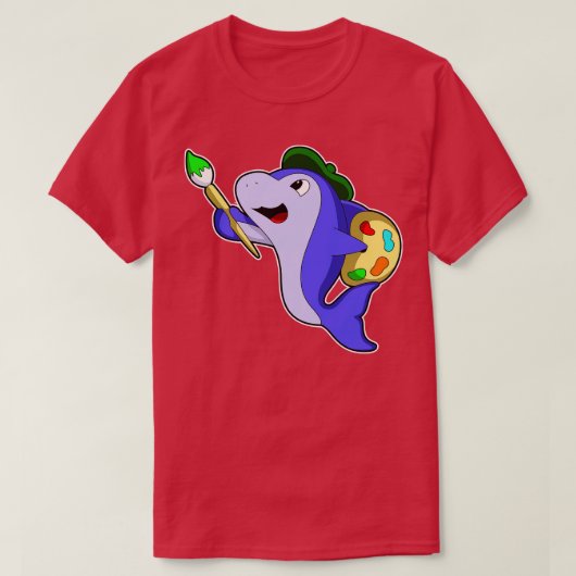 Dolphin als Maler mit Farbpinsel T-Shirt (Design vorne)