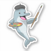 Dolphin als Maler mit Pinsel und Farbe Aufkleber (Vorderseite)