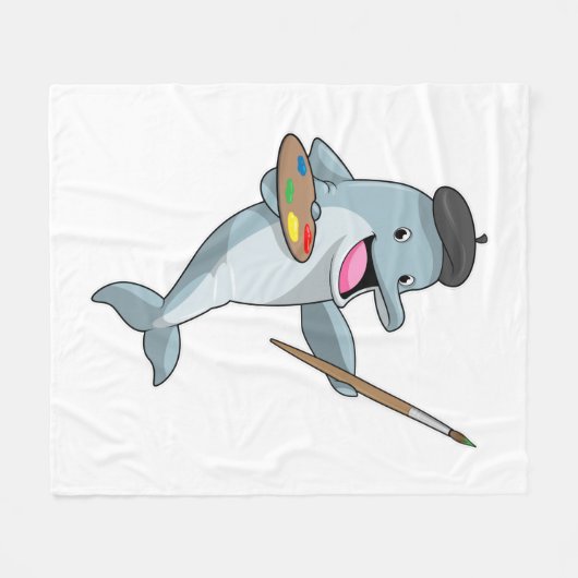 Dolphin als Maler mit Pinsel und Farbe Fleecedecke (Vorderseite (Horizontal))