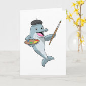 Dolphin als Maler mit Pinsel und Farbe Karte (Gelbe Blume)