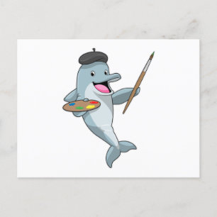 Dolphin als Maler mit Pinsel und Farbe Postkarte