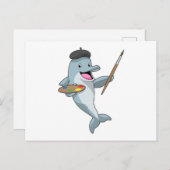 Dolphin als Maler mit Pinsel und Farbe Postkarte (Vorne/Hinten)