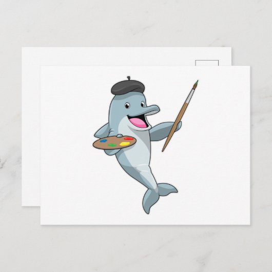 Dolphin als Maler mit Pinsel und Farbe Postkarte (Vorne/Hinten)