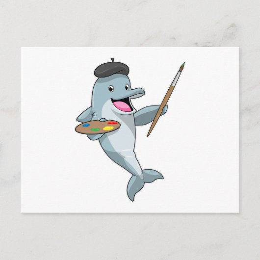 Dolphin als Maler mit Pinsel und Farbe Postkarte (Vorderseite)