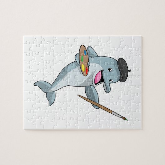 Dolphin als Maler mit Pinsel und Farbe Puzzle (Horizontal)
