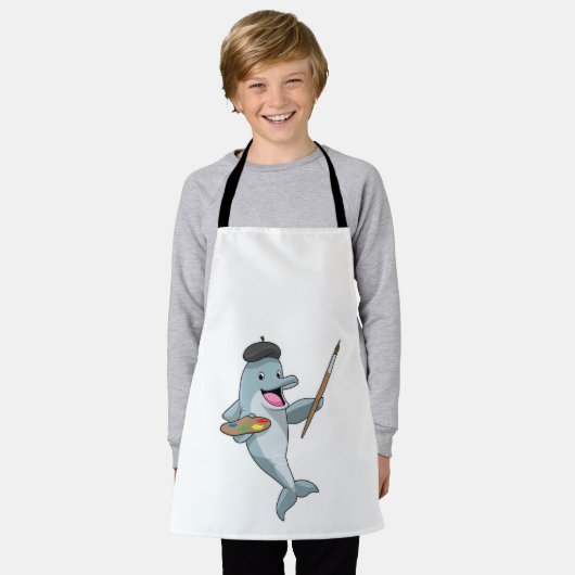 Dolphin als Maler mit Pinsel und Farbe Schürze (Getragen)