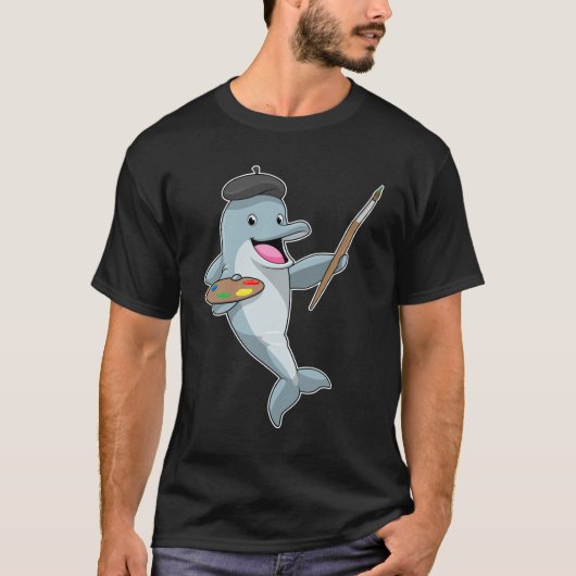 Dolphin als Maler mit Pinsel und Farbe T-Shirt (Vorderseite)