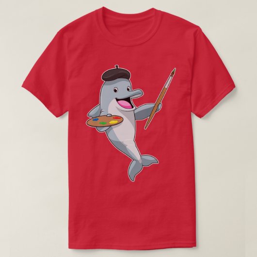 Dolphin als Maler mit Pinselfarbe T-Shirt (Design vorne)