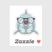 Dolphin als Nerd mit Brille Aufkleber (Blatt)