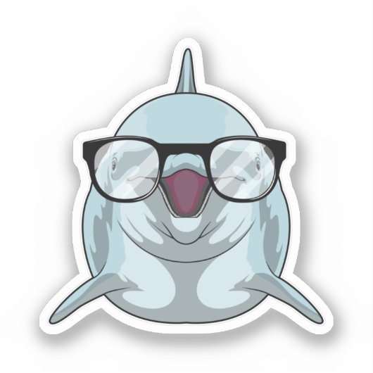Dolphin als Nerd mit Brille Aufkleber (Vorderseite)