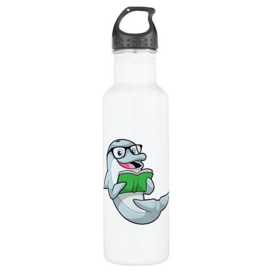 Dolphin als Nerd mit Brille & Book Edelstahlflasche (Vorderseite)