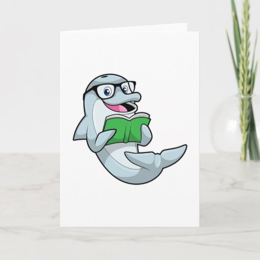 Dolphin als Nerd mit Brille & Book Karte (Vorderseite)