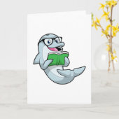 Dolphin als Nerd mit Brille & Book Karte (Gelbe Blume)
