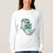 Dolphin als Nerd mit Brille & Book Sweatshirt (Vorderseite)