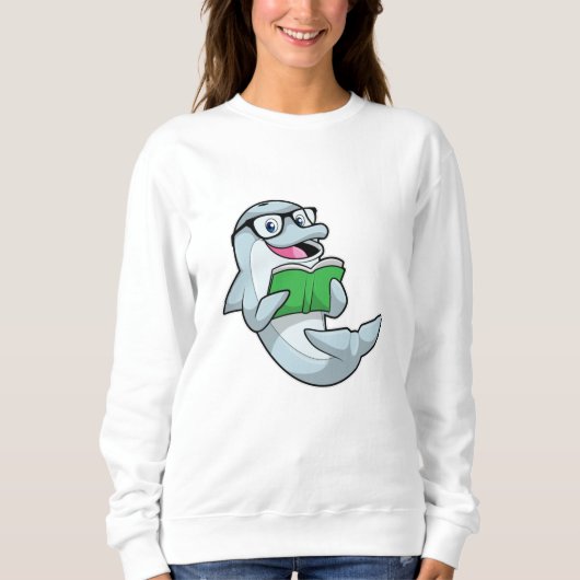 Dolphin als Nerd mit Brille & Book Sweatshirt (Vorderseite)