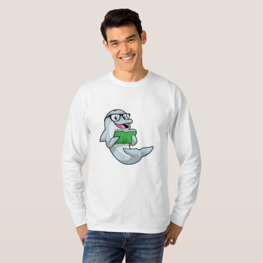Dolphin als Nerd mit Brille & Book T-Shirt (Vorne ganz)