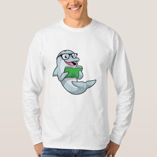 Dolphin als Nerd mit Brille & Book T-Shirt (Vorderseite)