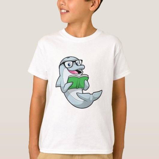 Dolphin als Nerd mit Brille & Book T-Shirt (Vorderseite)