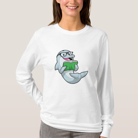 Dolphin als Nerd mit Brille & Book T-Shirt (Vorderseite)