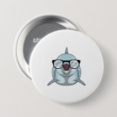 Dolphin als Nerd mit Brille Button (Vorne & Hinten)