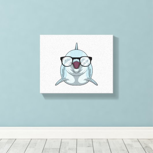 Dolphin als Nerd mit Brille Leinwanddruck (Insitu (Holzboden))