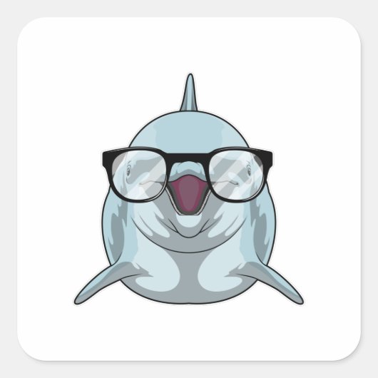 Dolphin als Nerd mit Brille Quadratischer Aufkleber (Vorderseite)