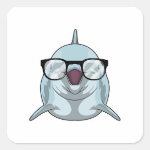 Dolphin als Nerd mit Brille Quadratischer Aufkleber