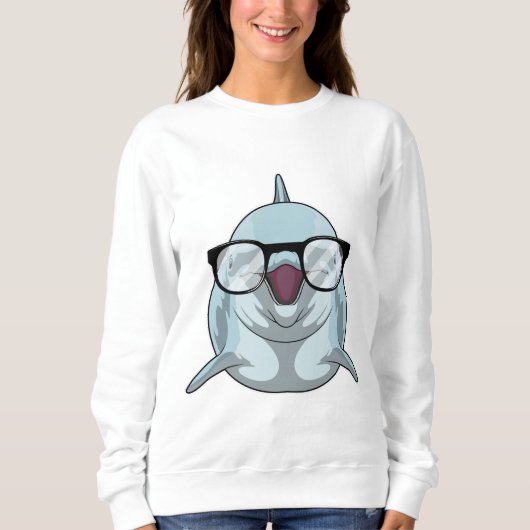 Dolphin als Nerd mit Brille Sweatshirt (Vorderseite)
