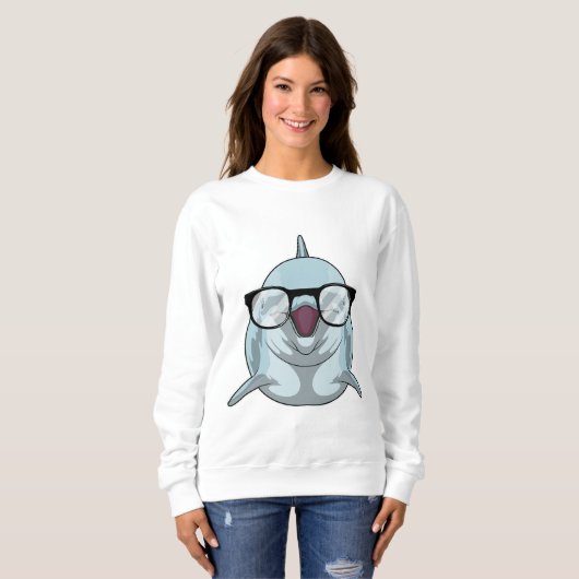 Dolphin als Nerd mit Brille Sweatshirt (Vorne ganz)