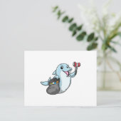 Dolphin als Reiniger mit Mülltüte Postkarte (Stehend Vorderseite)