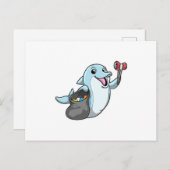Dolphin als Reiniger mit Mülltüte Postkarte (Vorne/Hinten)
