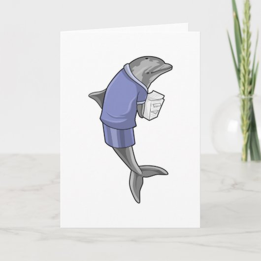 Dolphin als Sekretär mit Papierstapel Karte (Vorderseite)