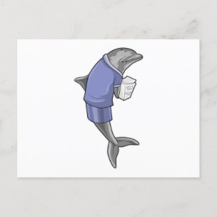 Dolphin als Sekretär mit Papierstapel Postkarte