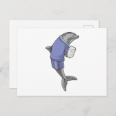 Dolphin als Sekretär mit Papierstapel Postkarte (Vorne/Hinten)