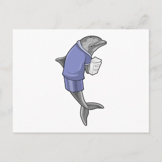 Dolphin als Sekretär mit Papierstapel Postkarte (Vorderseite)