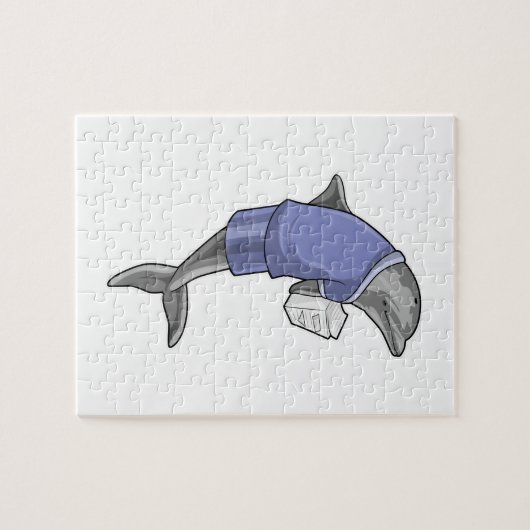 Dolphin als Sekretär mit Papierstapel Puzzle (Horizontal)