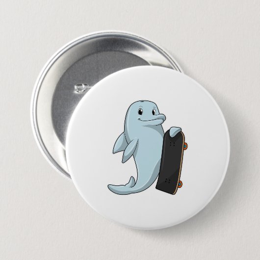 Dolphin als Skater mit Skateboard Button (Vorne & Hinten)
