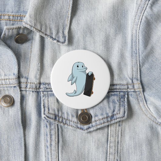 Dolphin als Skater mit Skateboard Button (Beispiel)