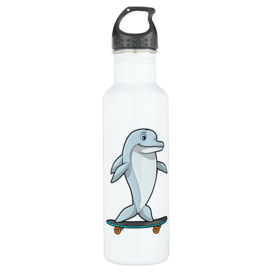 Dolphin als Skater mit Skateboard Edelstahlflasche (Vorderseite)