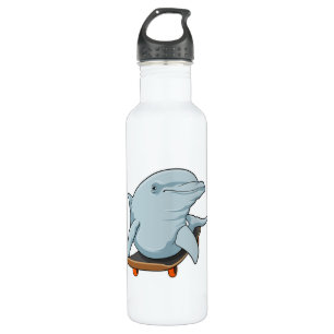 Dolphin als Skater mit Skateboard Edelstahlflasche