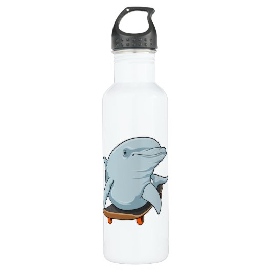 Dolphin als Skater mit Skateboard Edelstahlflasche (Vorderseite)